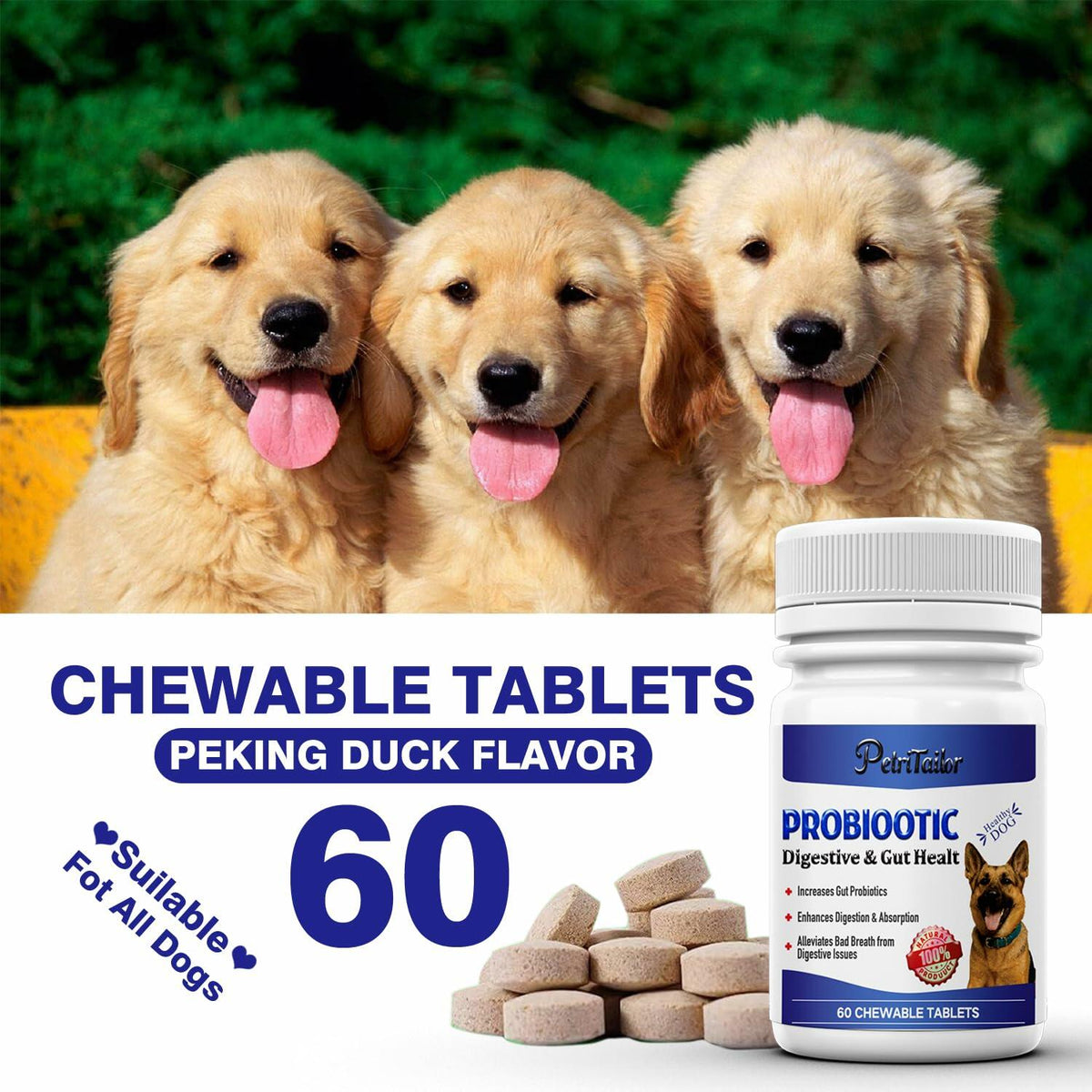 PetriTailor Probiotics Supplement for Dogs Digestive Enzymes Prebiotics