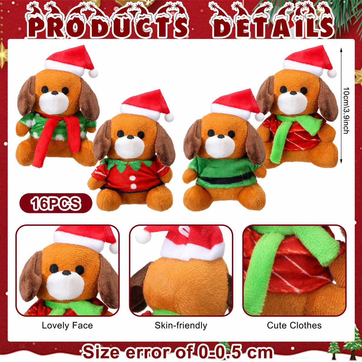 VioraWhite 16 Pack Mini Stuffed Dogs Plush Toys Colorful 4 Inches