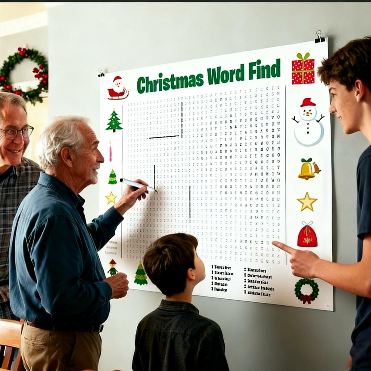 Christmas Word Search Poster Jumbo 36x24in 50 Words Holiday Game