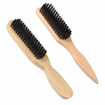 LLMSIX 2Pcs Wooden Handle Boar Bristle Hair Brush Soft Smoothing Brown