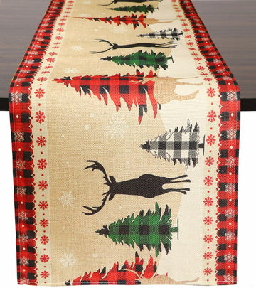 ToRhine Christmas Table Runner Linen Tree & Elk Pattern 72in Tree&elk