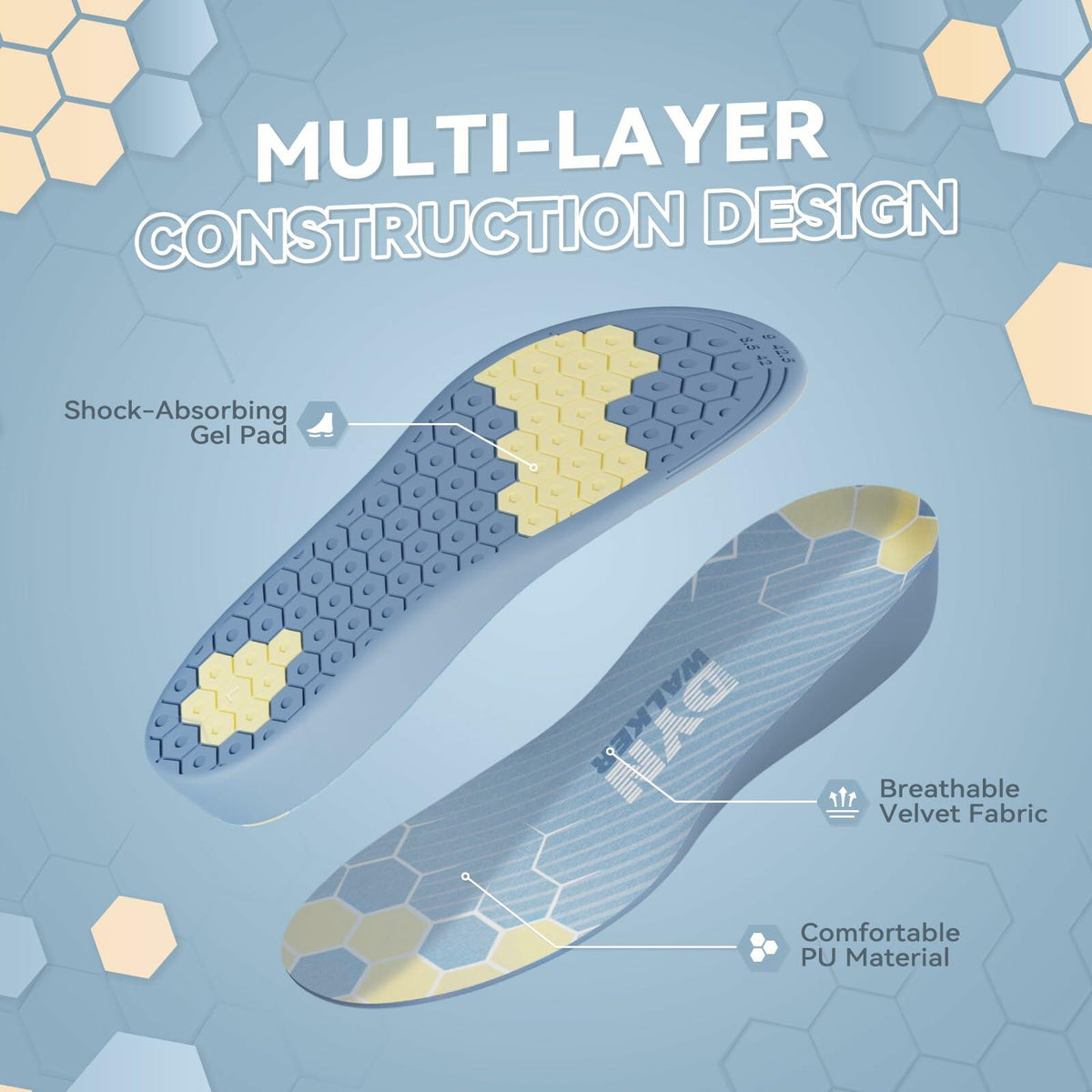 DynWalker Men Shoe Lifts Height Increasing Insoles Blue Size L