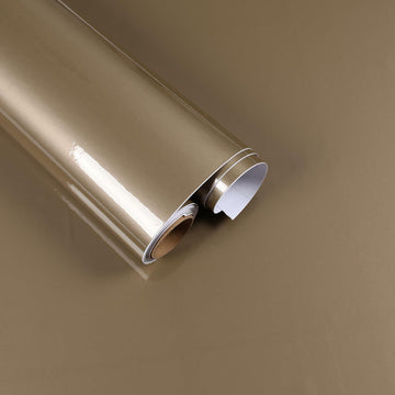 FANCYEASY Glossy Gold Brown Contact Paper 15.7x118in Waterproof Vinyl