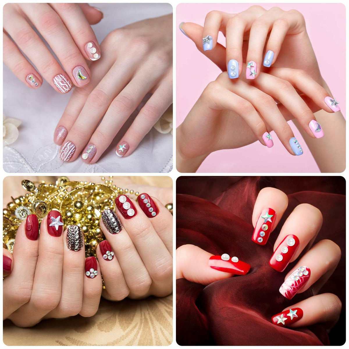 OIIKI 2 Sheets Face Eye Gems Stickers Rhinestone Body Nail Stickers White