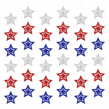 hhdatc 4th of July Hollow Out Star Banner Red Silver Blue Paper Decor