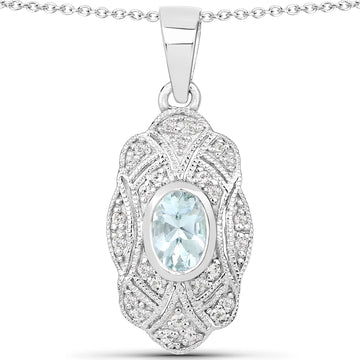 0.48 Carat Genuine Aquamarine and White Topaz .925 Sterling Silver Pendant