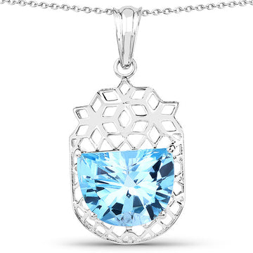 10.90 Carat Genuine Swiss Blue Topaz .925 Sterling Silver Pendant