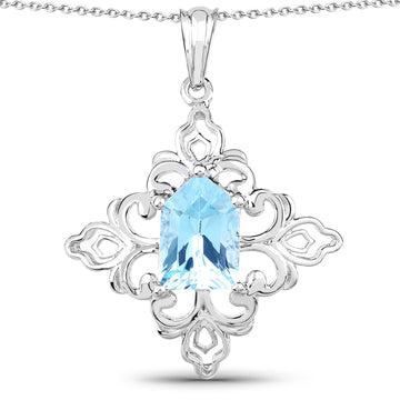 6.10 Carat Genuine Swiss Blue Topaz .925 Sterling Silver Pendant