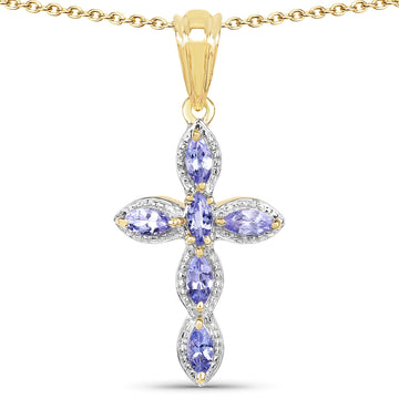 14K Yellow Gold Plated 0.84 Carat Genuine Tanzanite .925 Sterling Silver Pendant
