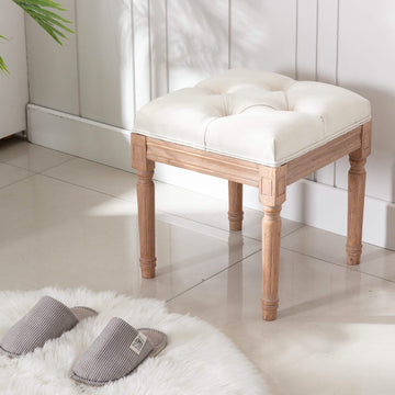 Padded Square Footstool with Rubberwood Legs