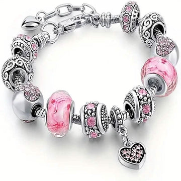 Pink Heart-Shaped Pendant Bracelet