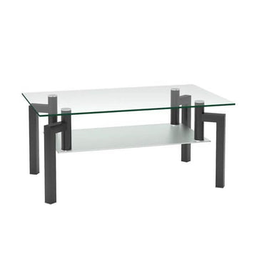Rectangular Tempered Metal Tube Leg Living Room Glass Coffee Table