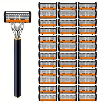 Replacement Razor Blades Safety Shaver Set with Anti-Slip Metal Handle with 1 Razor + 36 Blades