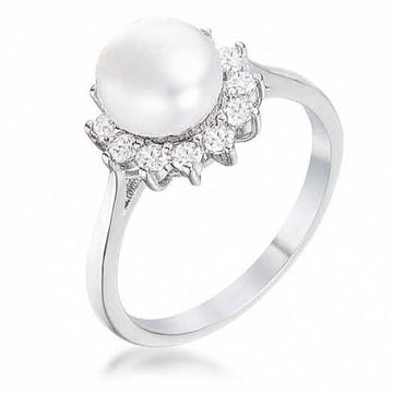 Rhodium Plated Freshwater Pearl Ring - Assorted Sizes