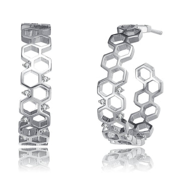 Rhodium Plated Geometric Hoop Earrings