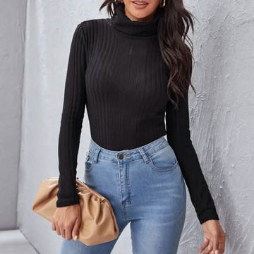 Rolled Neck Rib-knit Tee