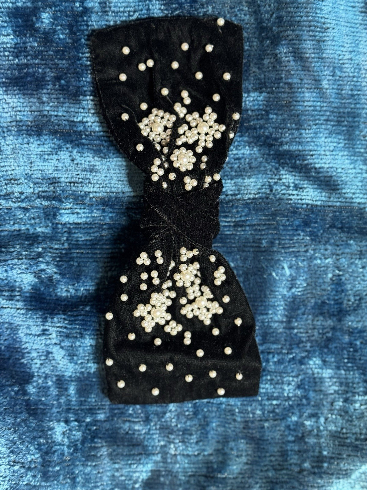 Namjosh Embroidered Velvet Black Bow with Pearl Accents
