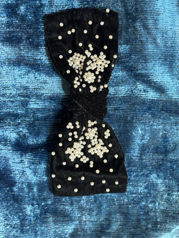 Namjosh Embroidered Velvet Black Bow with Pearl Accents