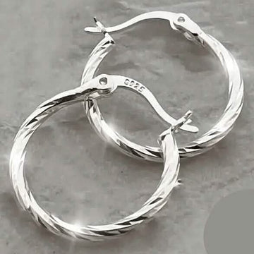 S925 Sterling Silver Geometric Twist Circle Hoop Earrings