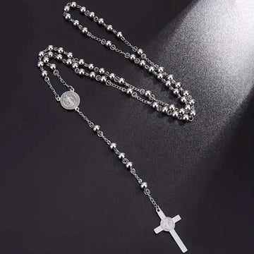 San Benito Golden Plated Stainless Steel Priest Saint Benedict Rosary Necklace