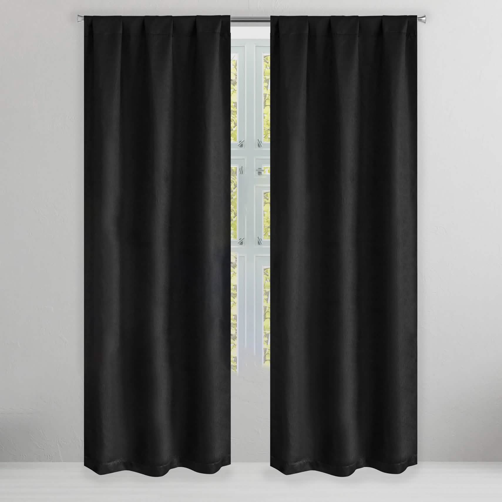 Set of 2: Brushed Textured Blackout Thermal Window Curtain Pair Panel