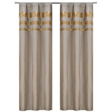 Set of 2: Velvet Metallic Stripe Border Blackout Window Curtain Pair Panel