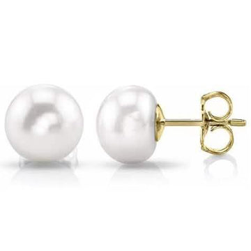 Solid 14k Yellow Gold 6MM Freshwater Pearl Studs