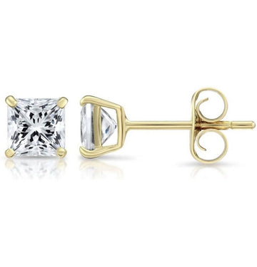 Solid 14K Yellow Gold Large 8mm Square Cut Crystal Studs