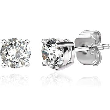 Solid 925 Sterling Silver Round  Cut  Crystal Small Studs