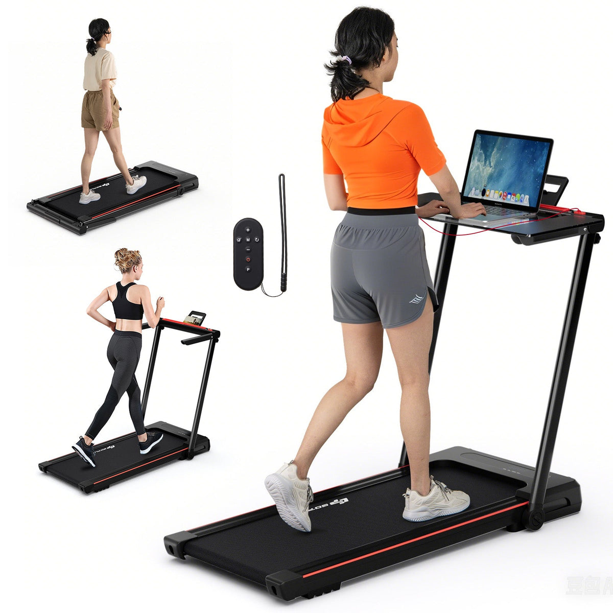 3-in-1 Folding Treadmill with Large Desk and LCD Display