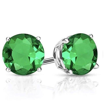 Sterling Silver 2.00 CTTW Emerald Stud Earrings