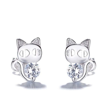 Sterling Silver Cat Earrings with Swarovski Crystals