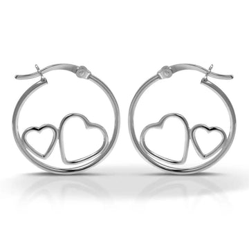 Sterling Silver Classic Hoop With Heart Design Earrings