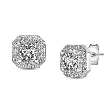 Sterling Silver CZ Square Stud Earrings