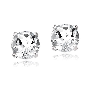 Sterling Silver Genuine 2 Carat White Topaz Stud Earrings