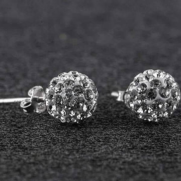 Sterling Silver White Austrian Crystal Ball Studs