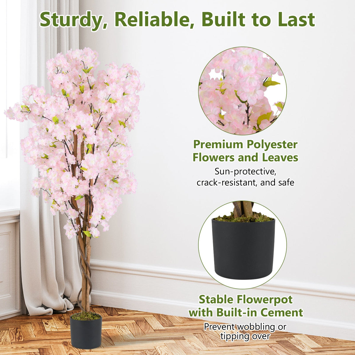 5 FT Tall Artificial Cherry Blossom Tree with Pink Flowers