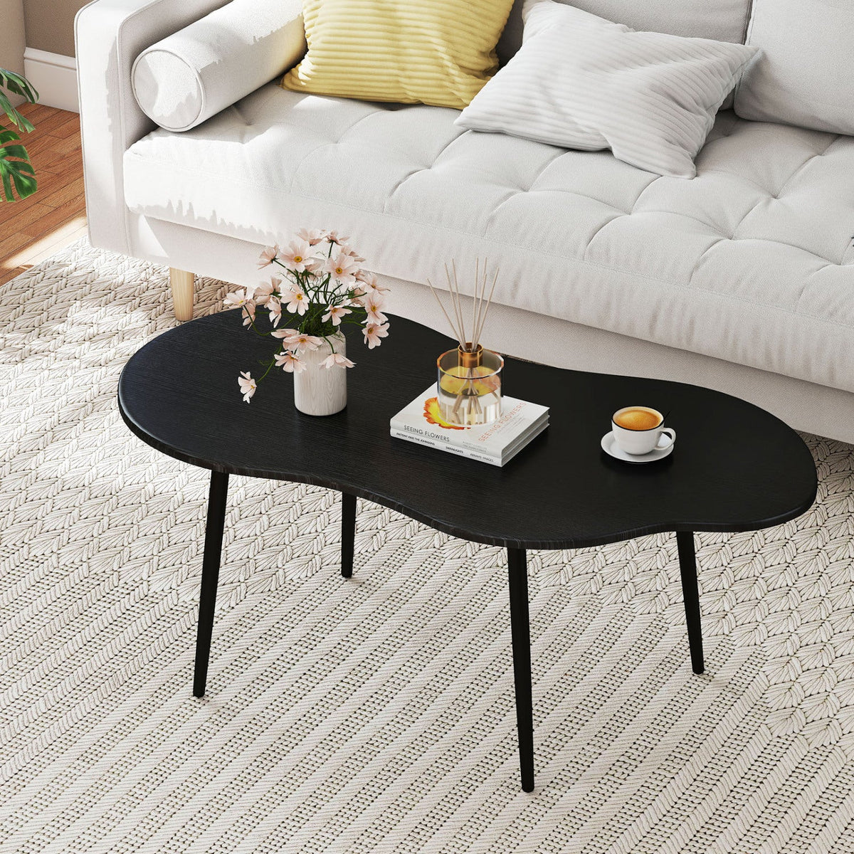 Cloud Shape Coffee Table 39.5 inch Irregular Center Table with Metal Frame