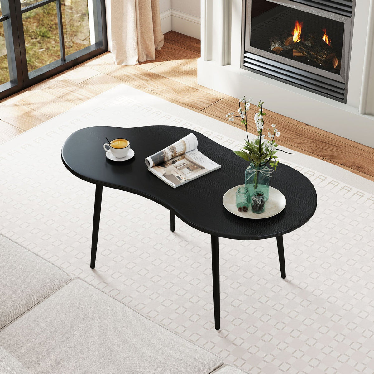 Cloud Shape Coffee Table 39.5 inch Irregular Center Table with Metal Frame