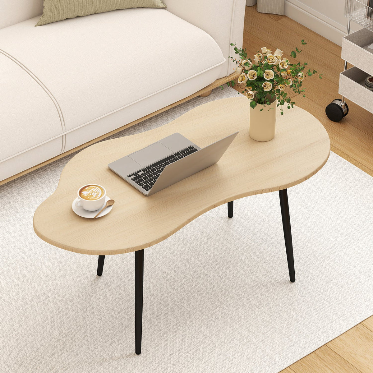 Cloud Shape Coffee Table 39.5 inch Irregular Center Table with Metal Frame