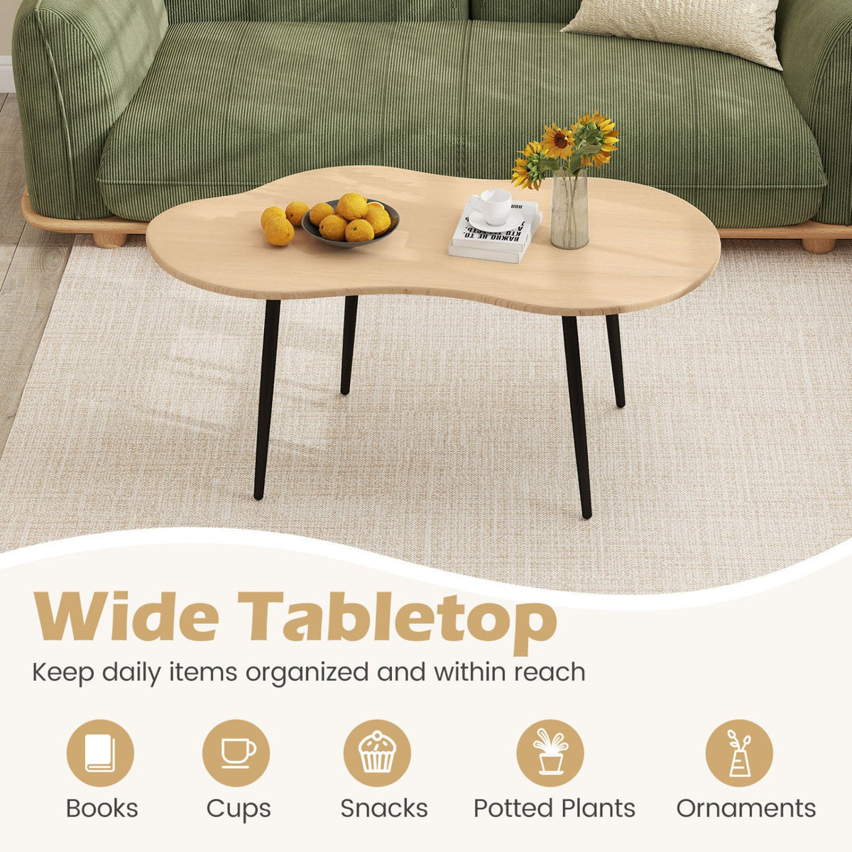Cloud Shape Coffee Table 39.5 inch Irregular Center Table with Metal Frame