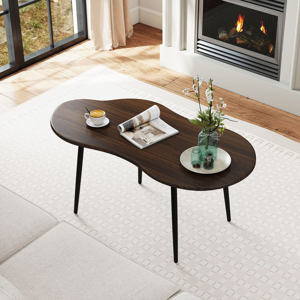 Cloud Shape Coffee Table 39.5 inch Irregular Center Table with Metal Frame