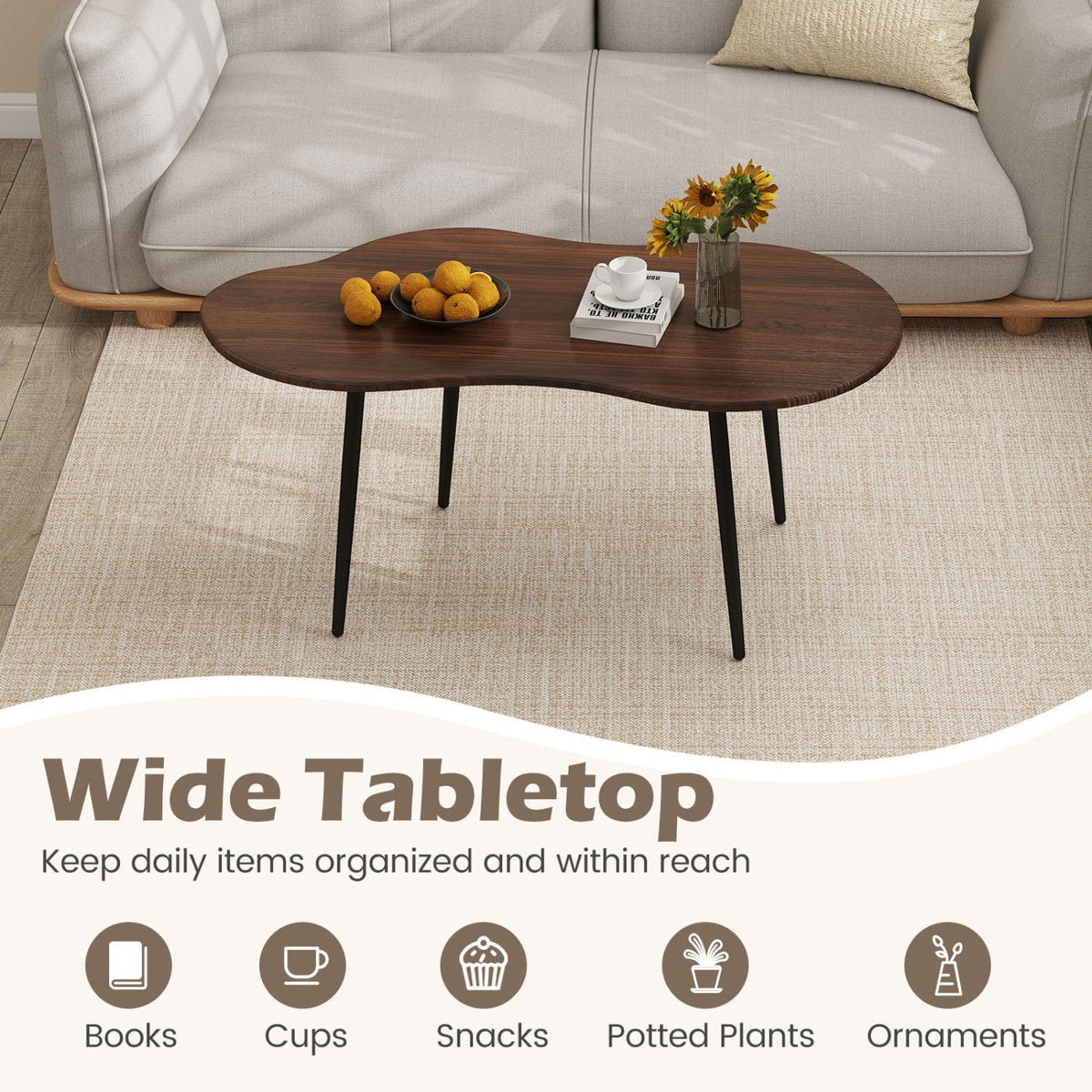 Cloud Shape Coffee Table 39.5 inch Irregular Center Table with Metal Frame