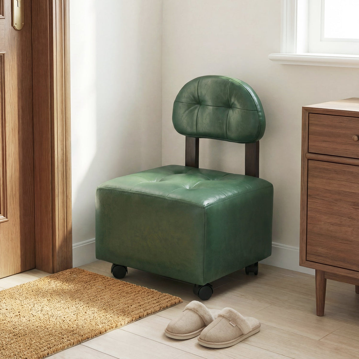 Small Rolling Footrest Stools Set of 2 with Lockable Wheels