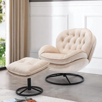 Velvet Swivel Accent Chair with Ottoman Set