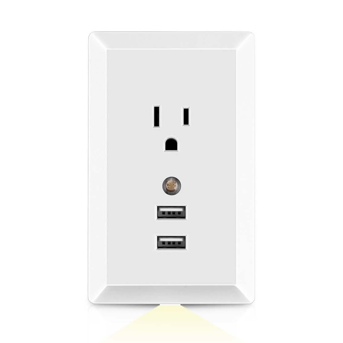 White Light Sensor Dual USB Wall Outlet