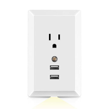 White Light Sensor Dual USB Wall Outlet
