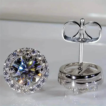 White Zirconia Round Stud Earrings