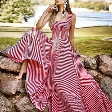 Women's Long A Line Striped Maxi Dress
