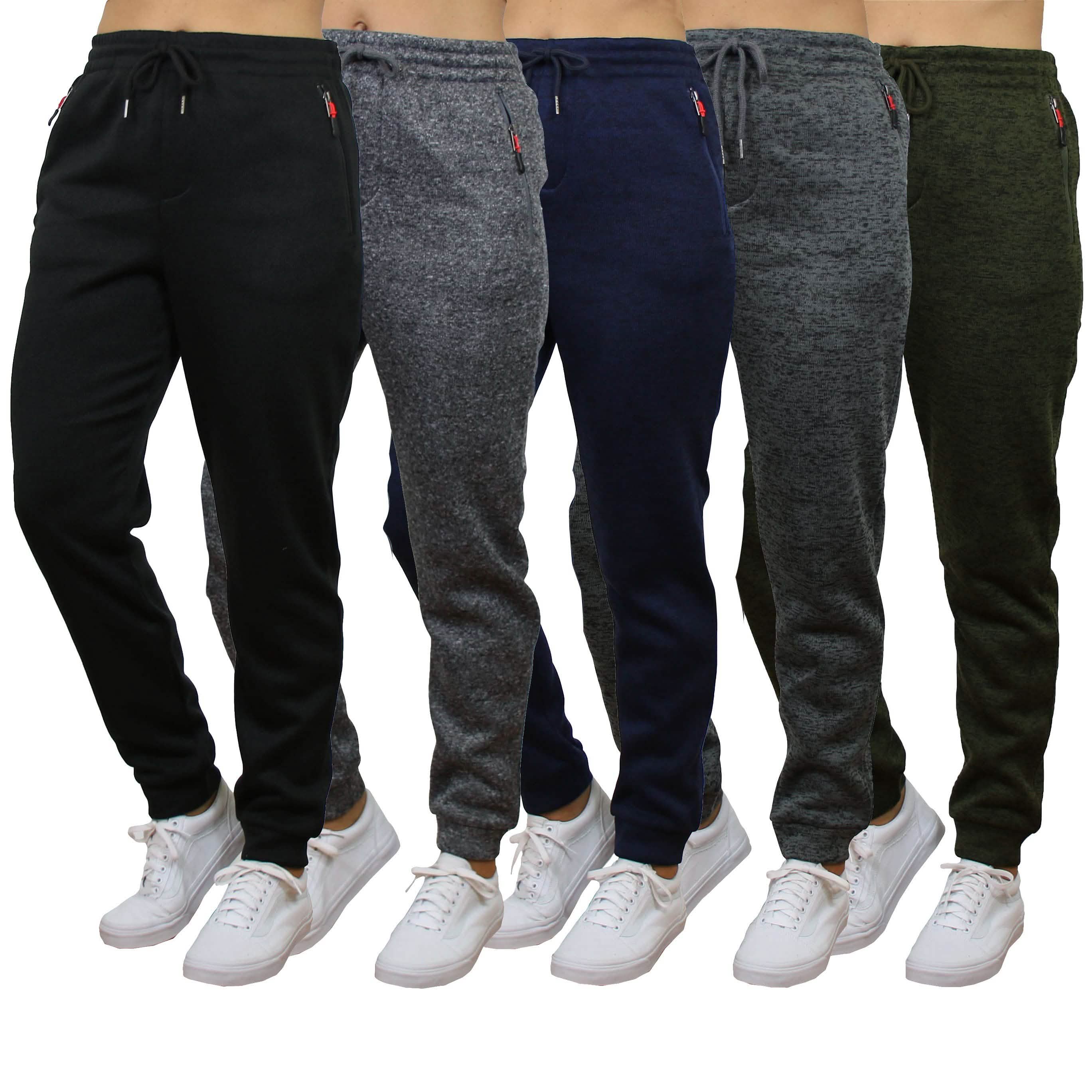 Women's Loose-Fit Marled Fleece Jogger Sweatpants With Zipper Pockets